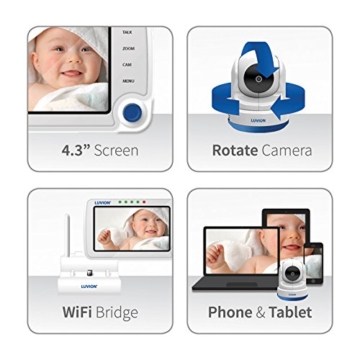 Luvion 71 Supreme Connect Digitales Babyphone mit Videofunktion, 4,3 Zoll Farbbildschirm, Dual-Modus (optional WiFi), weiß - 